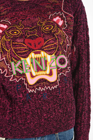 cable knit embroidered crew-neck sweater