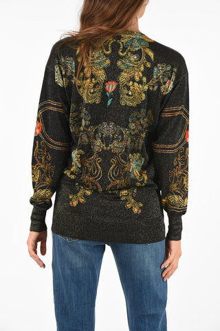 glitter anthemion-print v-neck sweater