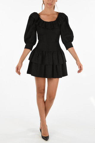 peasant sleeve jacquard mini dress
