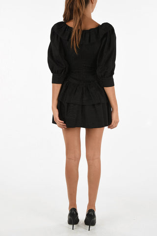 vestito mini jacquard con manica peasant