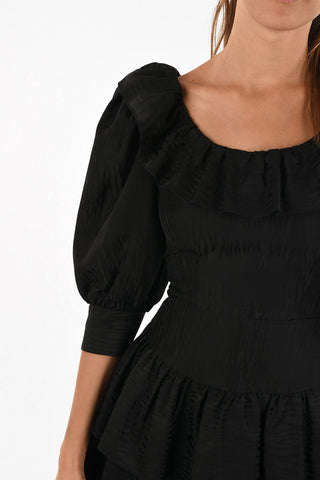 peasant sleeve jacquard mini dress