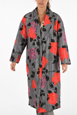 roses-print padded chesterfield coat