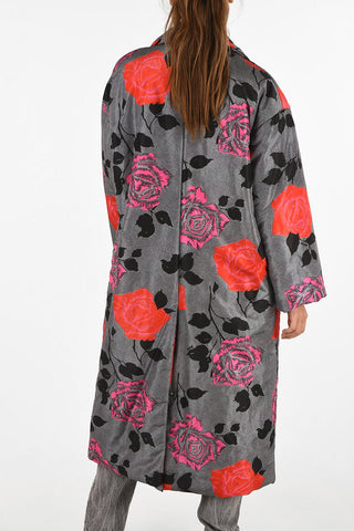 roses-print padded chesterfield coat