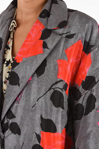 roses-print padded chesterfield coat