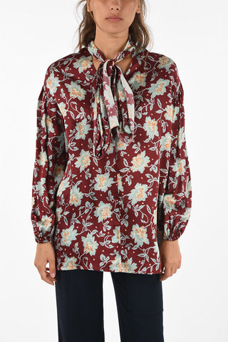 Floral Printed silk tie neck blouse