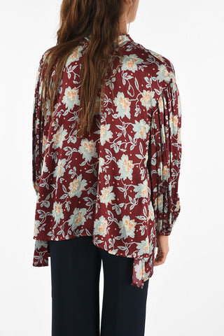 Floral Printed silk tie neck blouse