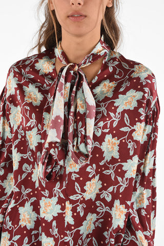 Floral Printed silk tie neck blouse