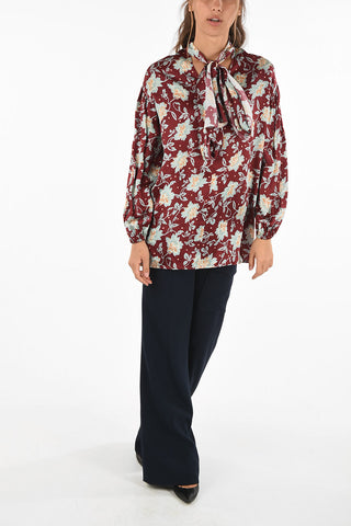 Floral Printed silk tie neck blouse
