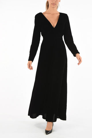 v-neck velvet evening lenght dress