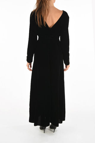 v-neck velvet evening lenght dress