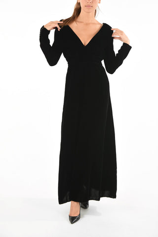 v-neck velvet evening lenght dress