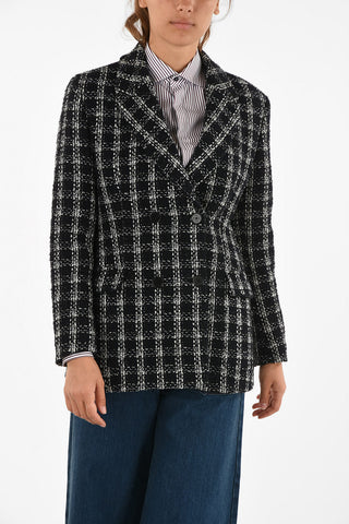 gingham check double-breasted blazer