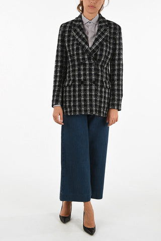 gingham check double-breasted blazer