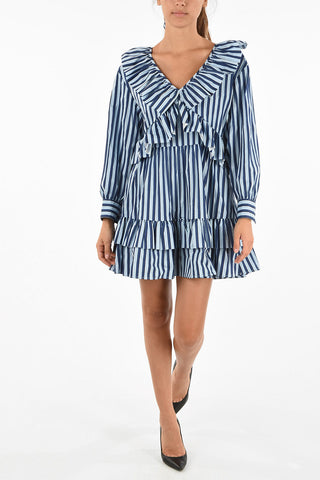 bengal striped ruffled mini shirtdress