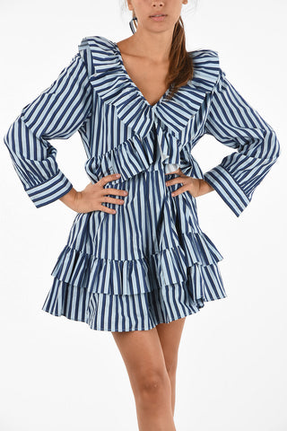 bengal striped ruffled mini shirtdress