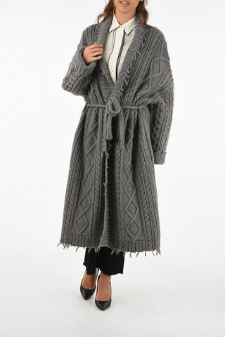 Cappotto FISHERMAN in maglia aran con cintura