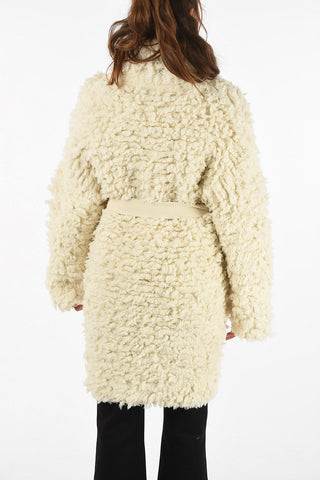 knit coat with fabric belt