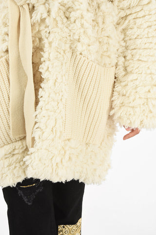 knit coat with fabric belt