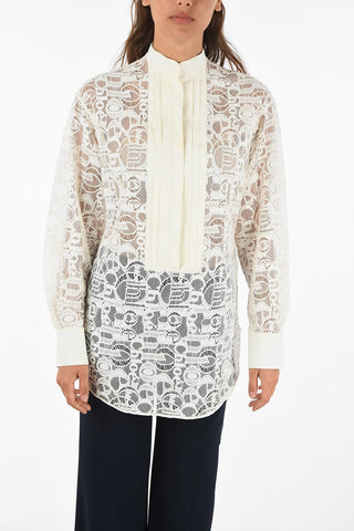 Camicia in Macramé Monogram con Collo coreana