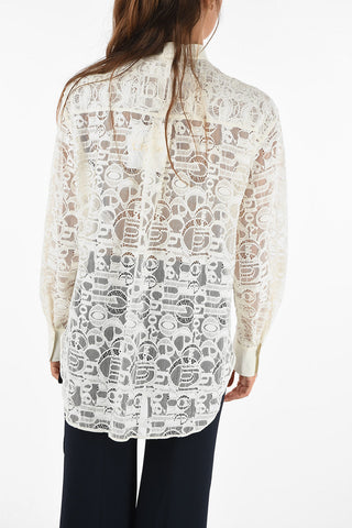 Camicia in Macramé Monogram con Collo coreana