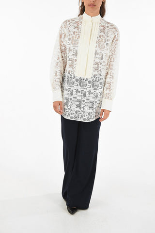 Camicia in Macramé Monogram con Collo coreana