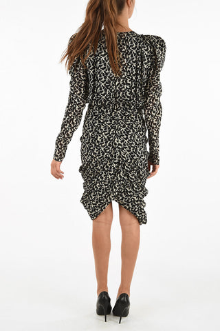 vestito al ginocchio a fantasia con manica leg of mutton