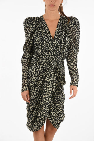 vestito al ginocchio a fantasia con manica leg of mutton