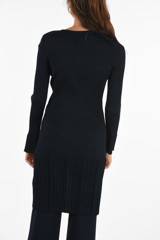 Ribbed Longline Cardigan with Frill Cuff