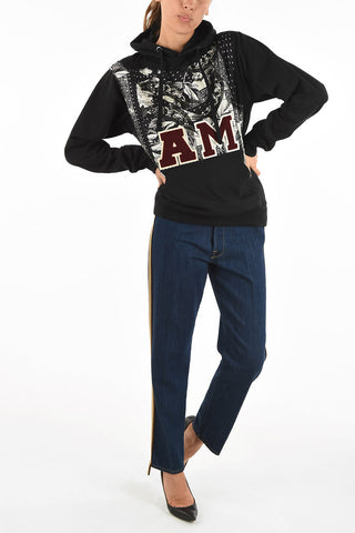 embroidered and rhinestone embellished hoodie sweatshirt