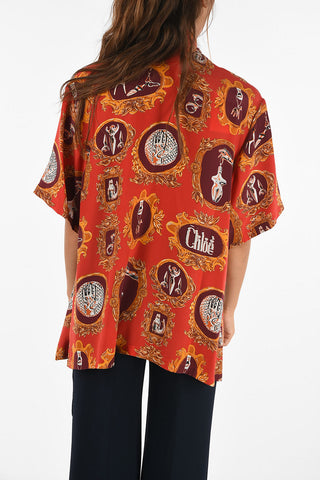 silk short sleeve tie neck blouse