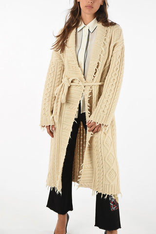 knit aran coat with fabric belt