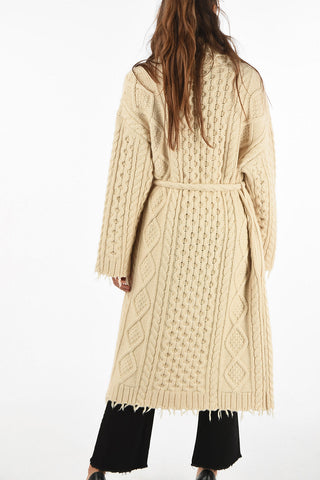 knit aran coat with fabric belt