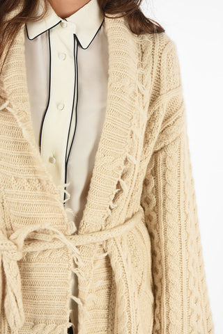 knit aran coat with fabric belt