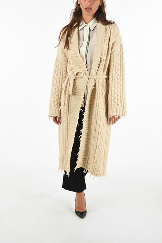 knit aran coat with fabric belt