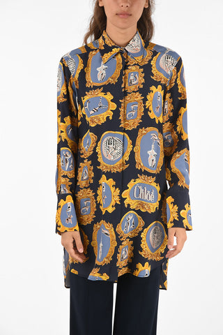 Printed Silk Longline Shirt
