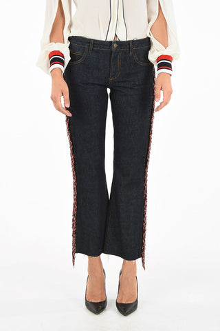 bootcut jeans con ricami in perline