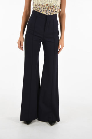 Single Pleat Flare Pants with Contrasting Side Bands