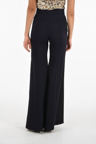 Single Pleat Flare Pants with Contrasting Side Bands