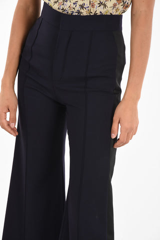 Single Pleat Flare Pants with Contrasting Side Bands