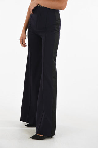 Single Pleat Flare Pants with Contrasting Side Bands