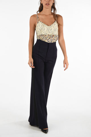 Single Pleat Flare Pants with Contrasting Side Bands