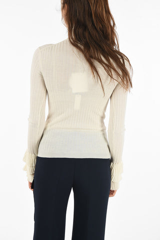 Ribbed Turtleneck Sweater with frill cuff