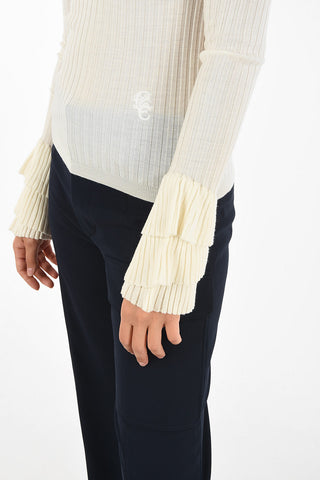 Ribbed Turtleneck Sweater with frill cuff