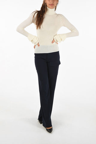 Ribbed Turtleneck Sweater with frill cuff