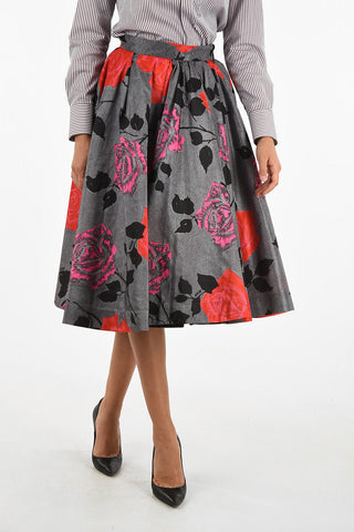 roses-print below knee circle skirt
