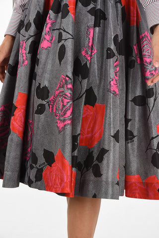 roses-print below knee circle skirt