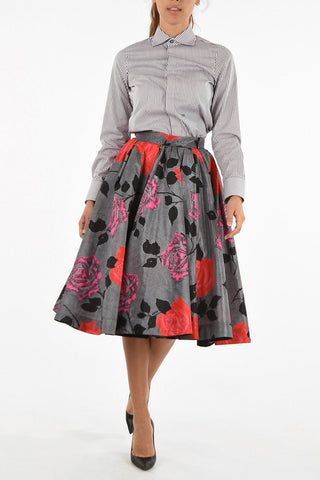 roses-print below knee circle skirt