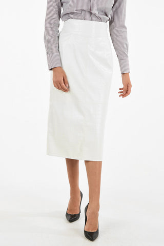 split-back hem crocodile-print pencil skirt