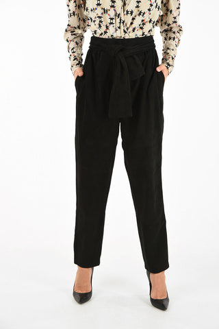 pantalone in velluto a vita alta con cintura