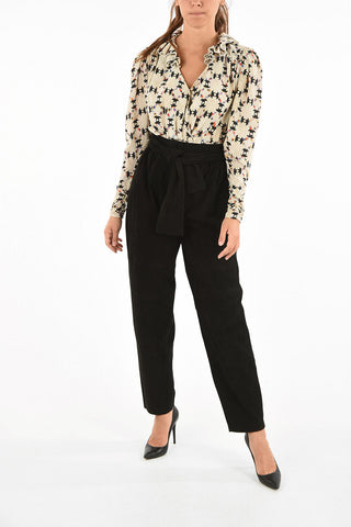 pantalone in velluto a vita alta con cintura